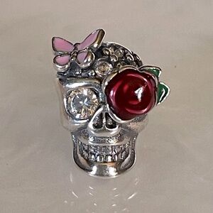 Bracelet Charm Skull with Butterfly, Rose & Rhinestones